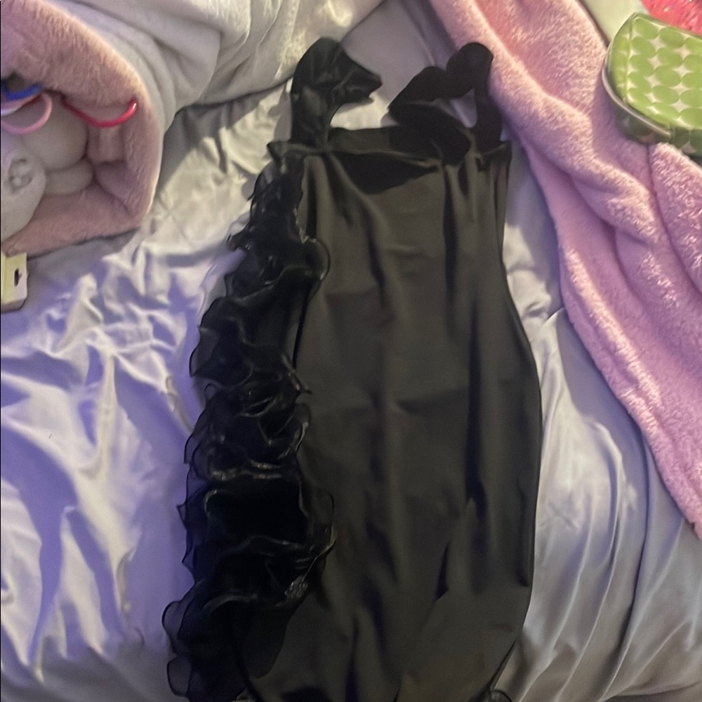 Black Ruffled Kids One Piece